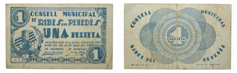 Catalunya. Consell Municipal de Ribes del Penedès. 1 pesseta. 22 maig 1937. AT-2...