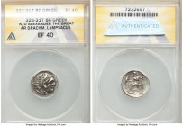 MACEDONIAN KINGDOM. Alexander III the Great (336-323 BC). AR drachm (19mm, 12h). ANACS XF 40. Early posthumous issue of Lampsacus, ca. 323-317 BC. Hea...