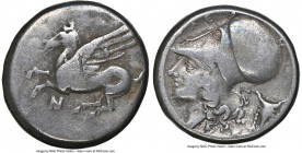 ACARNANIA. Anactorium. Ca. 350-300 BC. AR stater (21mm, 8.28 gm, 6h). NGC Choice Fine 5/5 - 3/5, scuff. Pegasus flying left, AN monogram below / Helme...