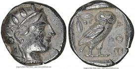 ATTICA. Athens. Ca. 455-440 BC. AR tetradrachm (25mm, 17.16 gm, 2h). NGC AU 5/5 - 4/5. Early transitional issue. Head of Athena right, wearing crested...