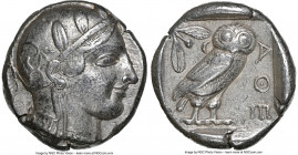 ATTICA. Athens. Ca. 455-440 BC. AR tetradrachm (24mm, 17.14 gm, 1h). NGC Choice VF 5/5 - 5/5. Early transitional issue. Head of Athena right, wearing ...