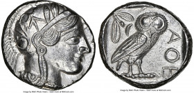 ATTICA. Athens. Ca. 440-404 BC. AR tetradrachm (24mm, 17.16 gm, 11h). NGC MS 5/5 - 3/5. Mid-mass coinage issue. Head of Athena right, wearing earring,...