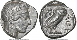 ATTICA. Athens. Ca. 440-404 BC. AR tetradrachm (23mm, 17.19 gm, 7h). NGC Choice AU 5/5 - 4/5. Mid-mass coinage issue. Head of Athena right, wearing ea...