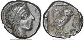 ATTICA. Athens. Ca. 440-404 BC. AR tetradrachm (25mm, 17.17 gm, 10h). NGC Choice AU 5/5 - 4/5. Mid-mass coinage issue. Head of Athena right, wearing e...