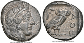 ATTICA. Athens. Ca. 440-404 BC. AR tetradrachm (25mm, 17.18 gm, 3h). NGC AU 5/5 - 4/5. Mid-mass coinage issue. Head of Athena right, wearing earring, ...