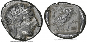 ATTICA. Athens. Ca. 440-404 BC. AR tetradrachm (26mm, 17.18 gm, 4h). NGC AU 5/5 - 3/5. Mid-mass coinage issue. Head of Athena right, wearing earring, ...