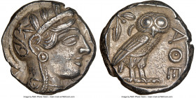 ATTICA. Athens. Ca. 440-404 BC. AR tetradrachm (23mm, 17.12 gm, 8h). NGC AU 5/5 - 3/5. Mid-mass coinage issue. Head of Athena right, wearing earring, ...