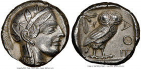 ATTICA. Athens. Ca. 440-404 BC. AR tetradrachm (23mm, 17.14 gm, 1h). NGC AU 4/5 - 4/5. Mid-mass coinage issue. Head of Athena right, wearing earring, ...