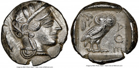 ATTICA. Athens. Ca. 440-404 BC. AR tetradrachm (27mm, 17.14 gm, 2h). NGC AU 5/5 - 3/5, die shift. Mid-mass coinage issue. Head of Athena right, wearin...