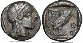 ATTICA. Athens. Ca. 440-404 BC. AR tetradrachm (23mm, 17.19 gm, 1h). NGC Choice XF 4/5 - 4/5. Mid-mass coinage issue. Head of Athena right, wearing ea...
