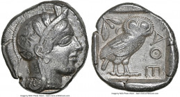 ATTICA. Athens. Ca. 440-404 BC. AR tetradrachm (25mm, 17.13 gm, 7h). NGC XF 4/5 - 4/5. Mid-mass coinage issue. Head of Athena right, wearing earring, ...