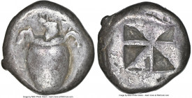 SARONIC ISLANDS. Aegina. Ca. 525-475 BC. AR stater (19mm, 12.05 gm). NGC Fine 4/5 - 4/5. Sea turtle with smooth shell and thick collar, seen from abov...