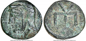 TROAS. Cebren. Ca. 4th Century BC. AE (9mm, 12h). NGC Choice XF. Youthful male head left wearing Persian tiara bound with laurel wreath / ΠY monogram....