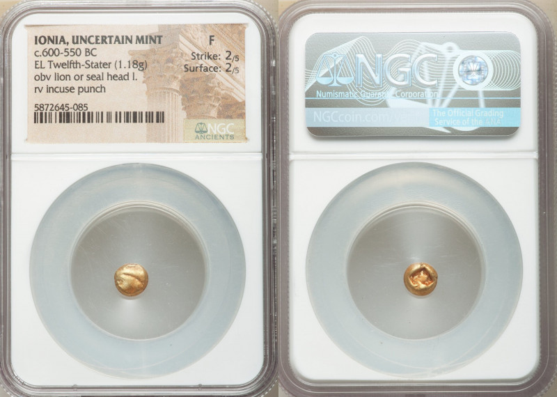 IONIA. Uncertain mint. Ca. 600-550 BC. EL 1/12 stater or hemihecte (6mm, 1.18 gm...