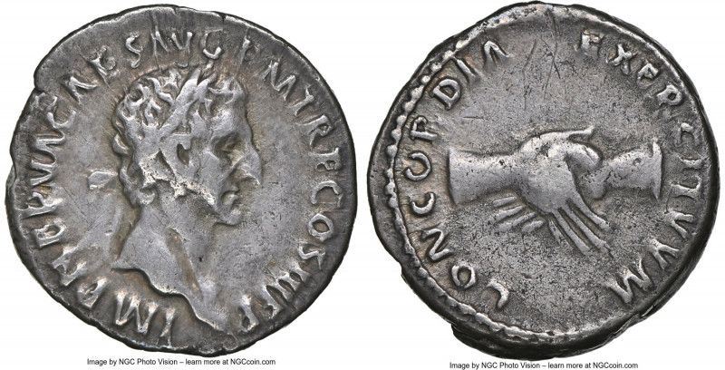 Nerva (AD 96-98). AR denarius (17mm, 3.55 gm, 1h). NGC VF 4/5 - 3/5. Rome, AD 97...