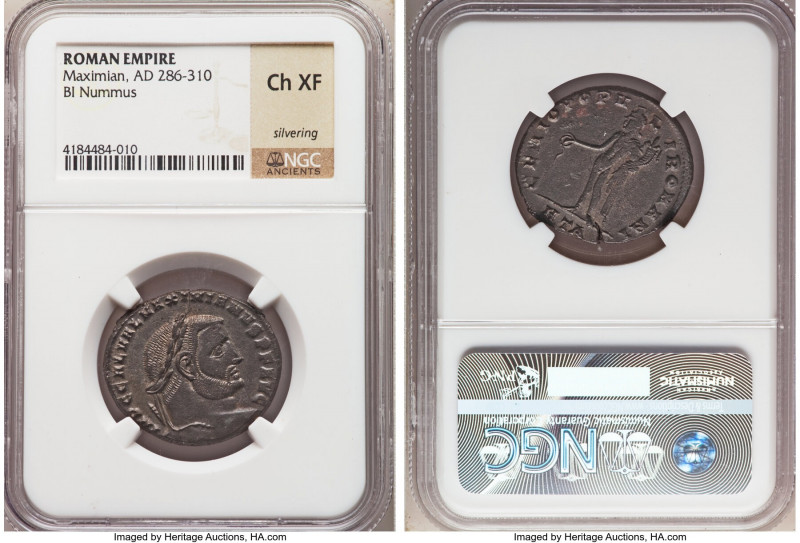 Maximian (AD 286-310). BI follis or nummus (27mm, 7h). NGC Choice XF, Silvering....