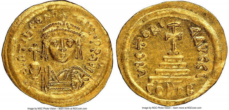 Tiberius II Constantine (AD 578-582). AV solidus (23mm, 4.47 gm, 5h). NGC MS 5/5...