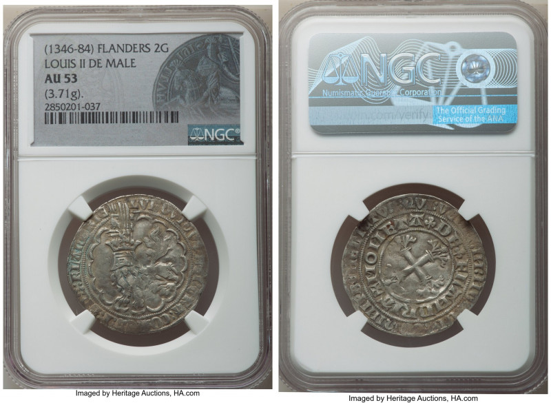 Flanders. Louis II de Mâle Double Gros (Botdraeger) ND (1346-1384) AU53 NGC, DeM...