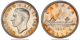 George VI "Maple Leaf - Doubled HP" Dollar 1947 AU Details (Cleaned) PCGS, Royal Canadian mint, KM37. Amber toning. Auction tag included. 

HID09801...