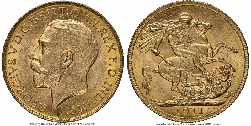 George V gold Sovereign 1911-C MS62 NGC, Ottawa mint, KM20. First year of type. ...