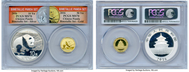 People's Republic 2-Piece Certified silver & gold Panda Set 2016 MS70 PCGS, 1) s...