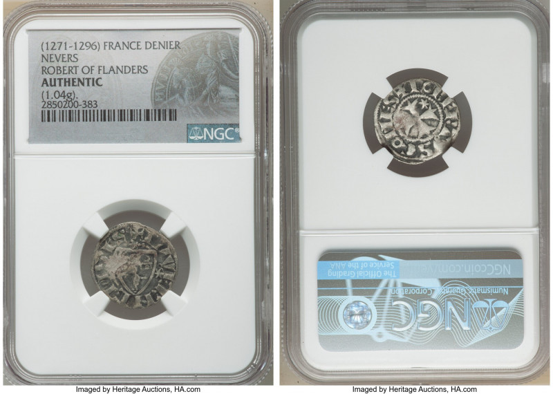 Nevers. Robert of Flanders Denier ND (1271-1296) Authentic NGC, Rob-4586, PdA-21...