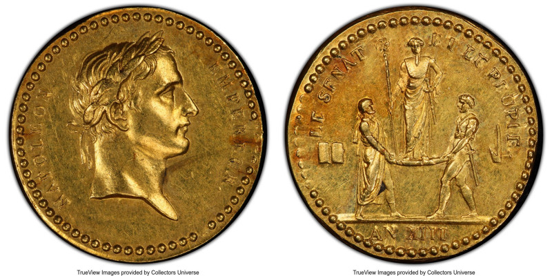 Napoleon gold "Coronation" Medal L'An XIII (1804/1805) MS61 PCGS, Bram-329. 2.93...