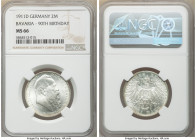 Bavaria. Otto 2 Mark 1911-D MS66 NGC, Munich mint, KM997. Commemorates 90th Birthday of Prince Regent Lutipold. Frosted untoned surfaces with muted lu...