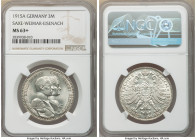 Saxe-Weimar-Eisenach. Wilhelm Ernst 3 Mark 1915-A MS63+ NGC, Berlin mint, KM222. One year type commemorating the Centenary of Grand Duchy. Medallic in...