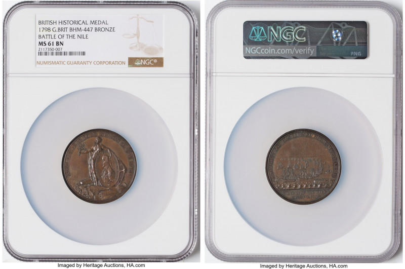 "Battle of the Nile" bronze Medal 1798 MS61 Brown NGC, BHM-447, Eimer-890. 47mm....