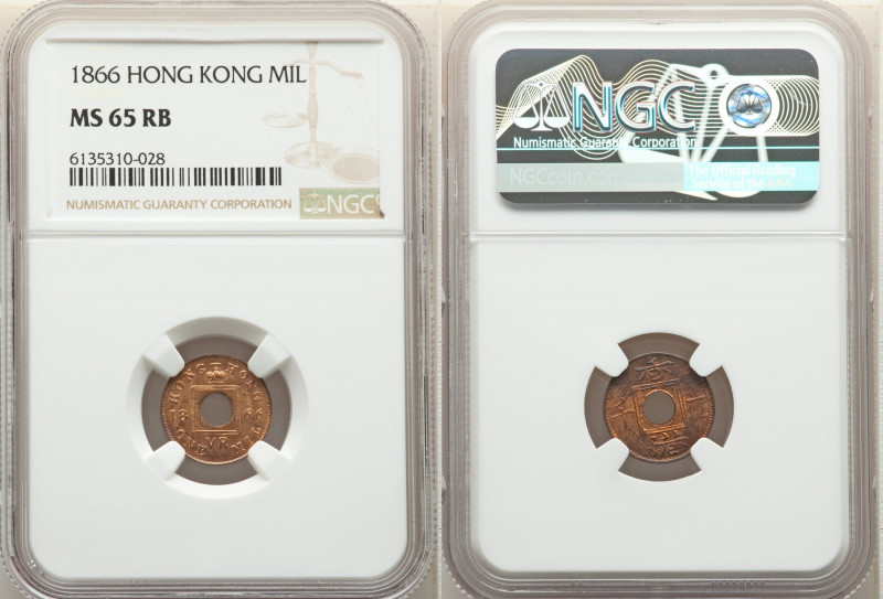 British Colony. Victoria Mil 1866 MS65 Red and Brown NGC, KM3. One year type. Ne...