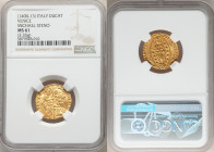 Venice. Michael Steno gold Ducat ND (1400-1413) MS61 NGC, Fr-1230. 3.35gm. MIChAЄL • STЄN' | • S | • M | • V | Є | N | Є | T | I, Doge kneeling before...
