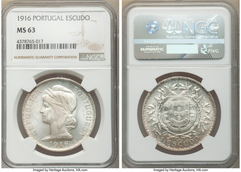 Republic Escudo 1916 MS63 NGC, KM564. Apricot tinted and frosted fields. 

HID...