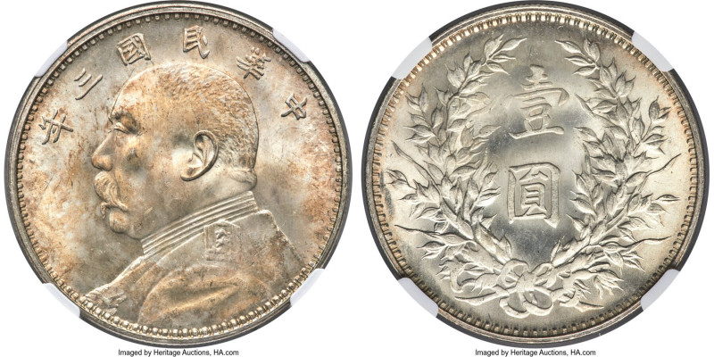 Republic Yuan Shih-kai Dollar Year 3 (1914) MS65 NGC, KM-Y329, L&M-63, Kann-646....