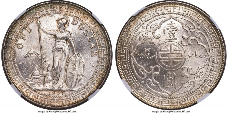 Edward VII Trade Dollar 1907-B MS66 NGC, Bombay mint, KM-T5, Prid-17. A remarkab...