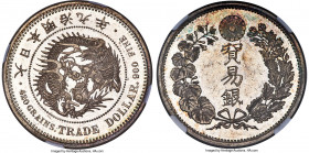 Meiji Trade Dollar Year 9 (1876) MS62 Prooflike NGC, Osaka mint, KM-Y14, J&V-R3, JNDA 01-12, JC-09-12-1. A coin whose essentially Proof characteristic...