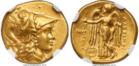 MACEDONIAN KINGDOM. Alexander III the Great (336-323 BC). AV stater (18mm, 8.51 gm, 7h). NGC AU 4/5 - 4/5. Posthumous issue of Babylon, under Seleucus...