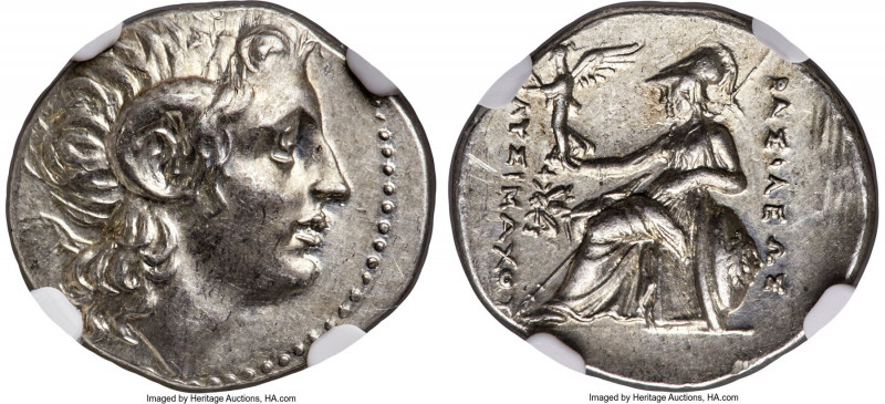 THRACIAN KINGDOM. Lysimachus (305-281 BC). AR drachm (20mm, 4.31 gm, 1h). NGC MS...