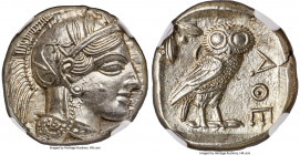ATTICA. Athens. Ca. 440-404 BC. AR tetradrachm (25mm, 17.22 gm, 9h). NGC MS 5/5 - 5/5. Mid-mass coinage issue. Head of Athena right, wearing earring, ...