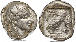 ATTICA. Athens. Ca. 440-404 BC. AR tetradrachm (24mm, 17.20 gm, 1h). NGC Choice AU S 5/5 - 4/5. Mid-mass coinage issue. Head of Athena right, wearing ...
