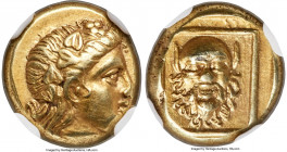 LESBOS. Mytilene. Ca. 377-326 BC. EL sixth-stater or hecte (11mm, 2.55 gm, 12h). NGC Choice XF 4/5 - 4/5. Head of young Dionysus right, wreathed with ...