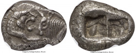 LYDIAN KINGDOM. Croesus (561-546 BC). AR half-stater or siglos (16mm, 5.28 gm). NGC AU 5/5 - 3/5. Sardes. Confronted foreparts of lion right and bull ...