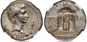 Augustus (27 BC-AD 14). AR cistophorus (25mm, 11.95 gm, 12h). NGC AU 4/5 - 3/5, Fine Style. Pergamum, ca. 19-18 BC. IMP•IX•TR•PO•V, bare head of Augus...