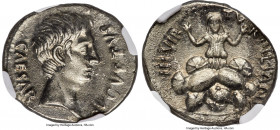 Augustus (27 BC-AD 14), with P. Petronius Turpilianus, as Moneyer. AR denarius (20mm, 3.72 gm, 11h). NGC Choice AU 5/5 - 2/5. Rome, ca. 19/18 BC. CAES...