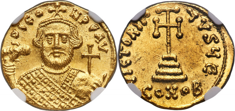 Leontius (AD 695-698). AV solidus (19mm, 4.48 gm, 6h). NGC Gem MS 5/5 - 5/5. Con...