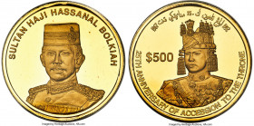 Sultan Hassanal Bolkiah gold Proof "25th Anniversary of Accession to the Throne" 500 Dollars 1992 PR69 Deep Cameo PCGS, KM41, Fr-6. Mintage: 1,500. A ...