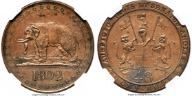 British India. Madras Presidency/Ceylon Mule 1/48 Rupee/Rixdollar 1802 AU55 Brown NGC, likely Soho mint, Prid-261 (under Ceylon). An enigmatic Mule is...
