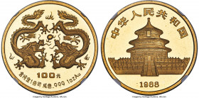 People's Republic gold Proof "Year of the Dragon" 100 Yuan (1 oz) 1988 PR69 Ultra Cameo NGC, KM196, Fr-B66, Cheng-pg. 53, 3, CC-162A. Small date varie...