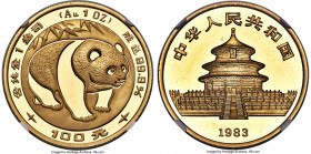 People's Republic gold Panda 100 Yuan (1 oz) 1983 MS69 NGC, Shenyang mint, KM72, PAN-6A, CC-43. Mintage: 25,363. An appreciable Panda specimen certifi...