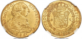 Charles IV gold 8 Escudos 1785 NR-JJ MS61 NGC, Nuevo Reino mint, KM50.1a, Cal-2119. A brilliant sun-gold example preserving a scarce Mint State condit...